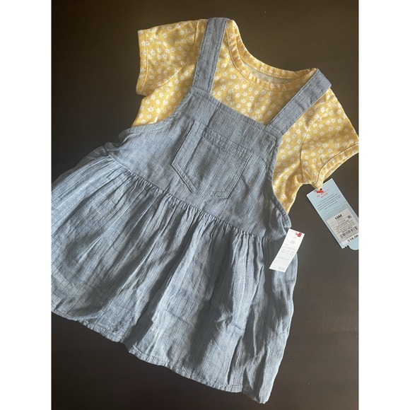 Cat & Jack Other - NWTCat & Jack Baby Girl 3-Piecev Blue Overall Dress with Yellow Shirt Size 18M